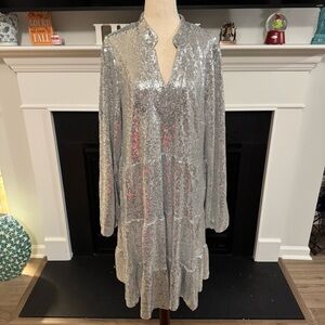 ✨ Crown & Ivy Silver Sequin Tiered Dress – Size XXL
